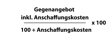 Formel Zielpreis exkl. Anschaffungskosten berechnen